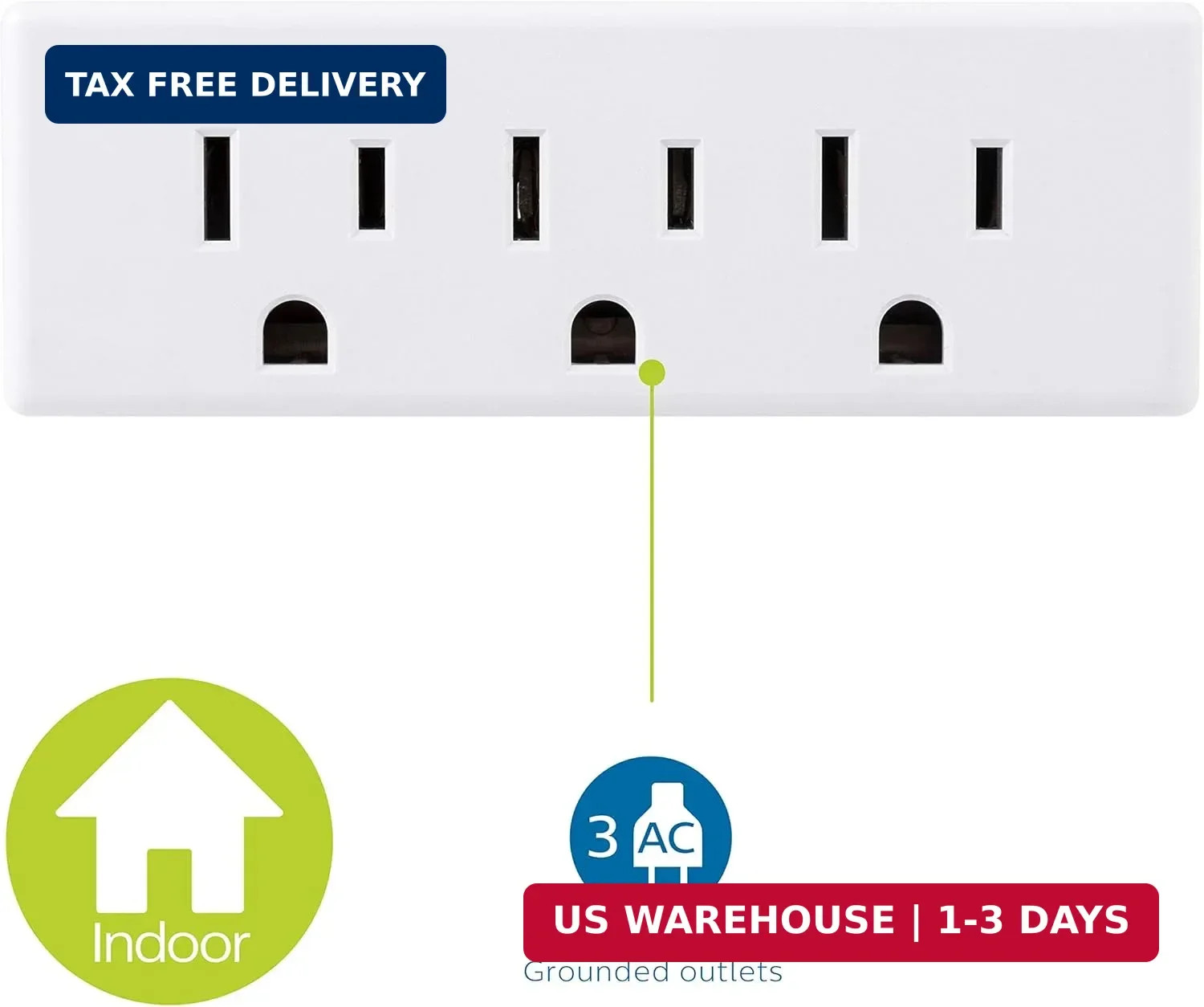 3-Outlet Extender, 2 Pack, Grounded Wall Tap, 3-Prong Adapter, Multiple Plug, Po gallery