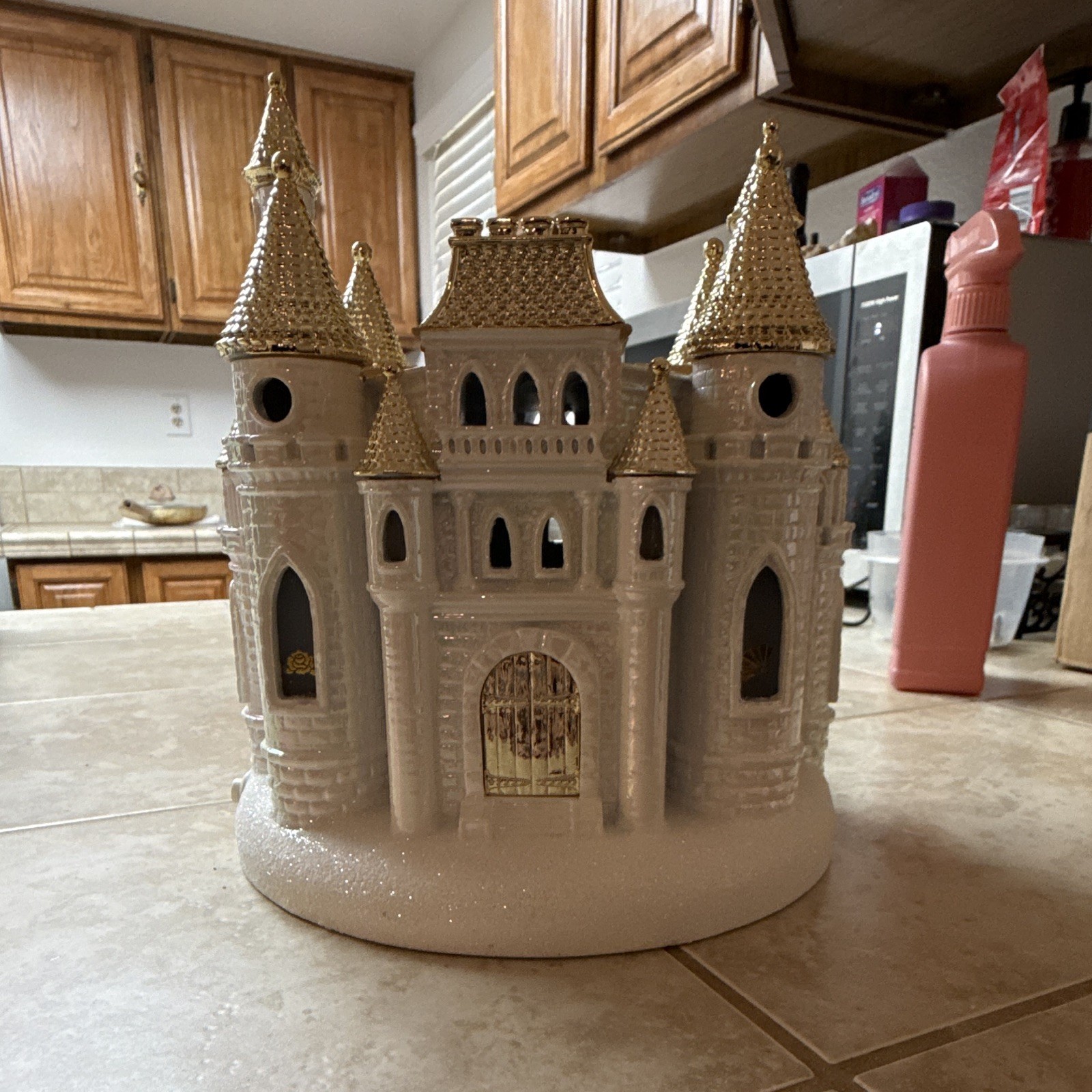 Disney Princess Castle Ceramic Tealight Candle Holder, White/Gold Glossy gallery