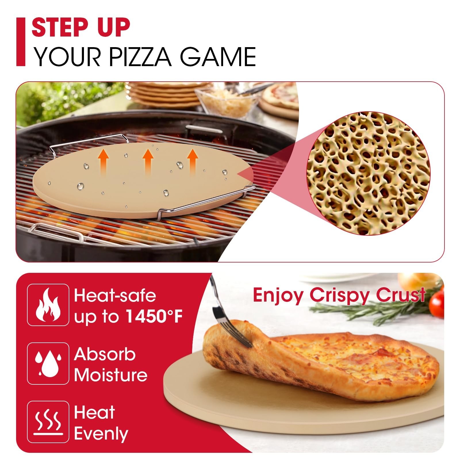 Unicook 12 Inch Round Pizza Stone for Oven and Grill, Cordierite Bread Baking... gallery