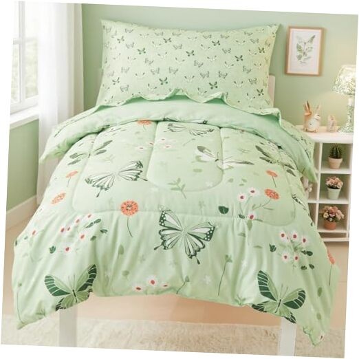4 Pieces Bedding Set - Soft Sage Comforter Sets for Toddler Green Butterfly gallery