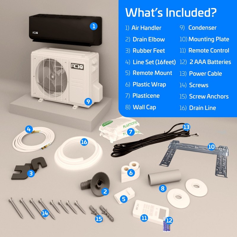 9000 BTU 19 SEER Ductless AC Mini Split Heat Pump Air Conditioner 115V, 16' Kit gallery