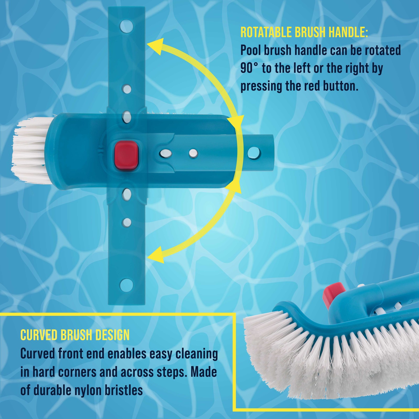 Pool Step & Corner Cleaning Brush with Adjustable Handle Rotation, Spa, Hot Tub gallery