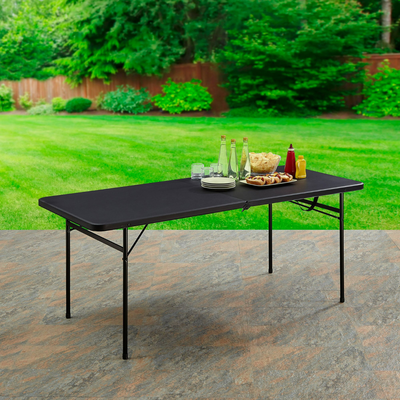 6 Foot Bi-Fold Plastic Folding Table, Black, W2 gallery