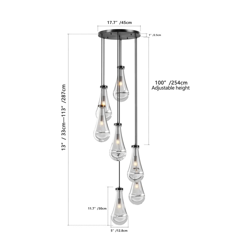 7-Light Raindrop Pendant LED Light Chandelier Kitchen Living Room Black Fixture gallery