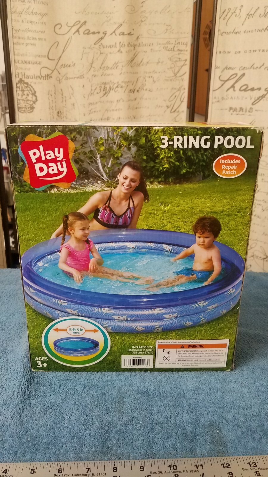 Play Day 3-Ring Inflatable Kids Swimming Pool, Blue gallery