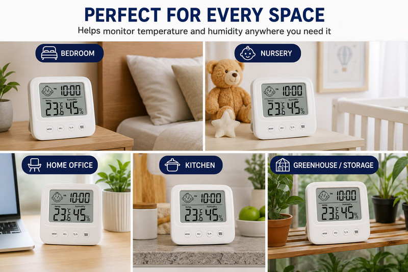 Digital LCD Thermometer Hygrometer Room Humidity Meter Clock 8.9cm/3.5in gallery