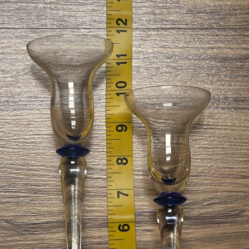 Elements Glass Candlestick Holders Set of 2 Blue Accents Tall gallery