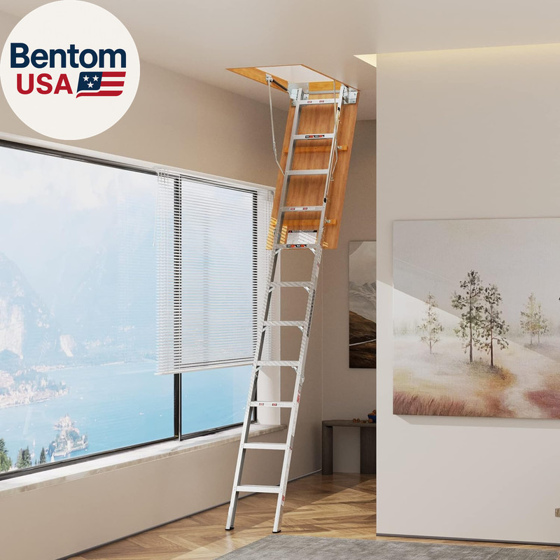 Aluminum Attic Ladder,Pull down System,Attic Stairs,Attic Lift,For 7'8"-10'3" Ce gallery
