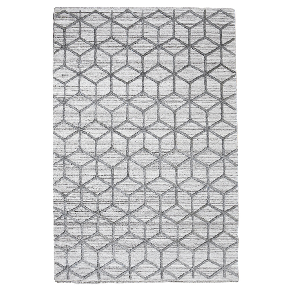 Hand Woven Overtufted Kilim Polypropylene Area Rug Geometric Light Gray BBH DP gallery