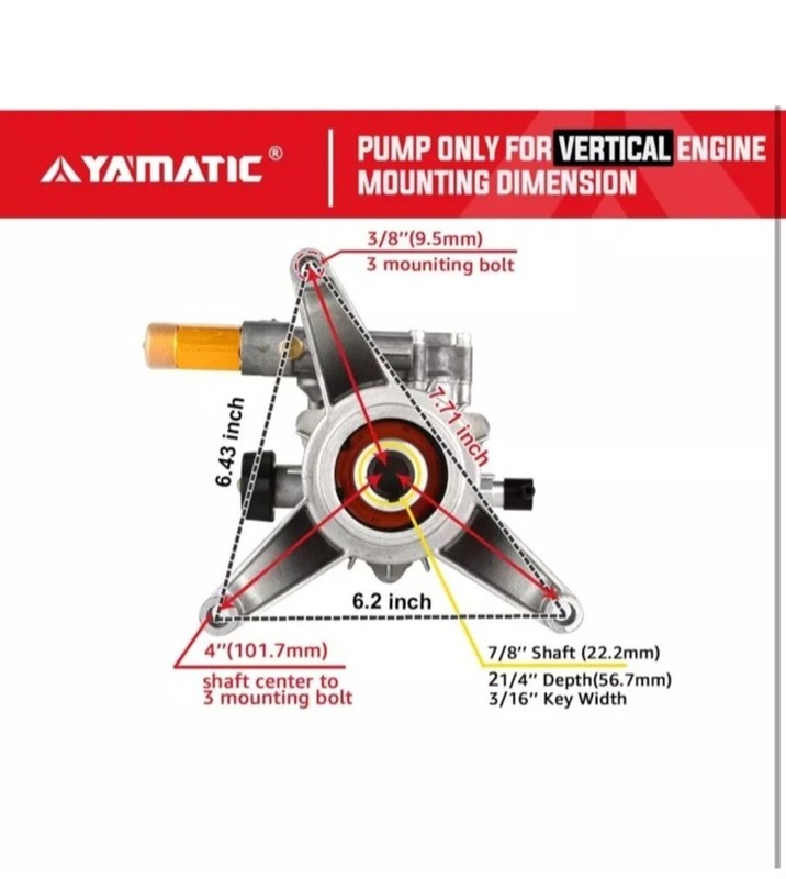 YAMATIC Pressure Washer Replacement Pump 7/8"Shaft Vertical 2500 PSI 2.0 GPM New gallery