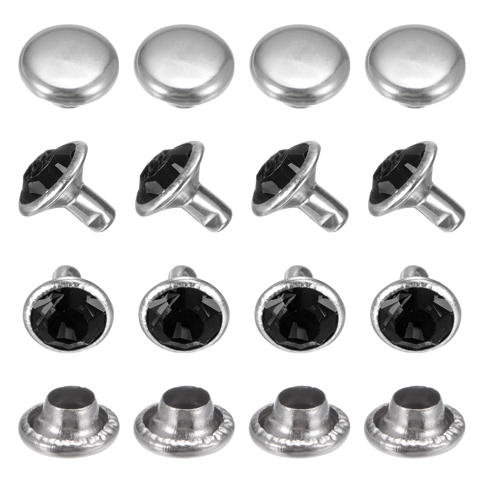 Clear Rhinestone Rivets [100pcs] - Crystal Rivets - [Black - 0.31 IN] gallery