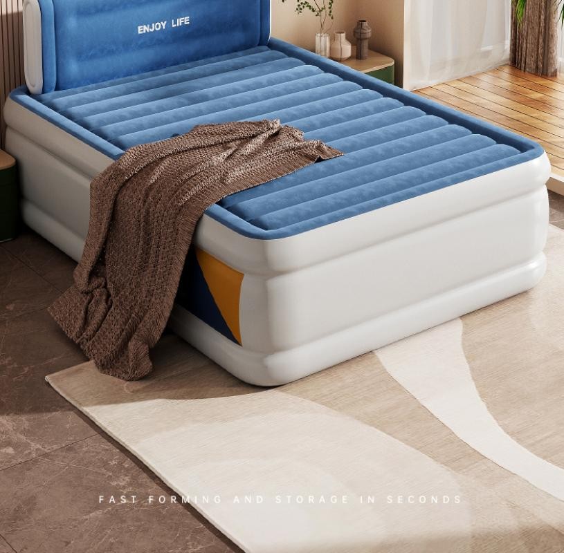Queen Inflatable Air Bed Mattress W/ Built-in Pump Backrests Blue 203x152x36cm gallery