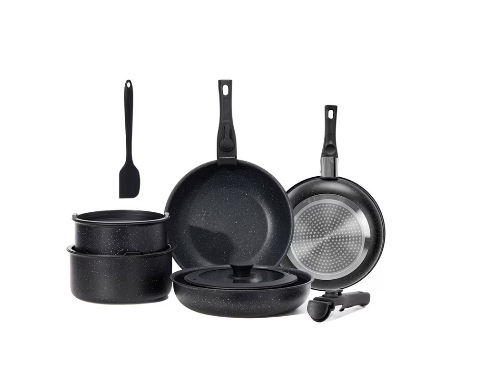 Gianna 12 Pcs Nonstick Cookware Set Detachable Handle Pots Pans Kitchen Black Wh gallery