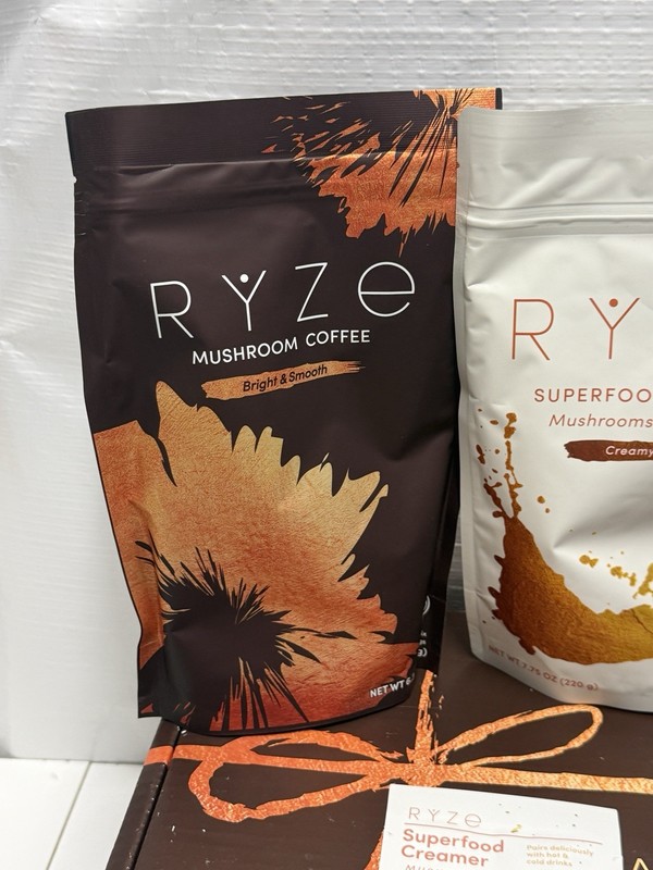 RYZE Coffee Ritual Set Kit Bundle Mushroom Creamers Latte Gummies Wood Canister gallery