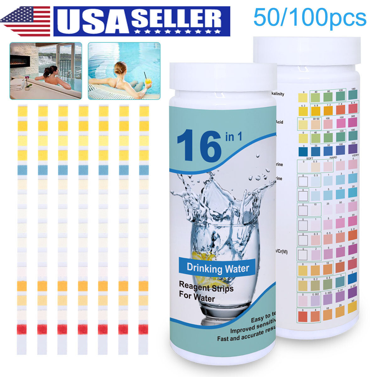 100pcs 16 in 1 Drinking Water Test Kit Strips, Home Water Quality Test for Tap! gallery