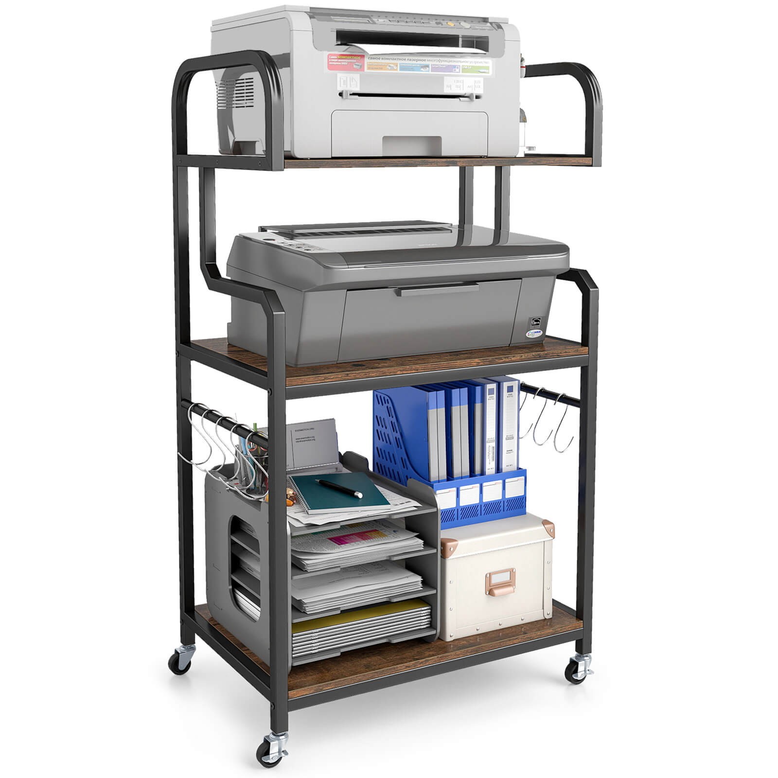 3-Tier Rolling Printer Stand Home Office Large Printer Cart with Storage Shelves gallery