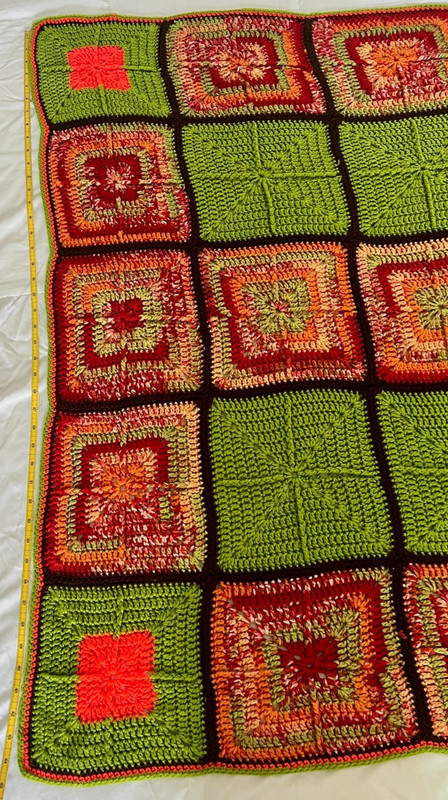 Hand Crocheted Granny Square Throw Blanket Boho Cottagecore Green Coral Afghan gallery