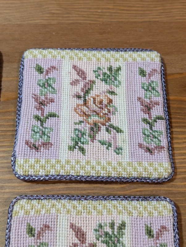 Tracy Porter Floral Needlepoint Wool Coasters, Set Of 4, Cottage Core Victorian gallery