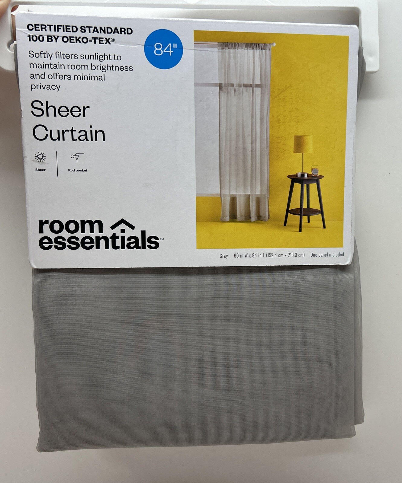 Room Essentials Sheer Voile Window Curtain 1 Panel Gray 60"W x 84"L gallery