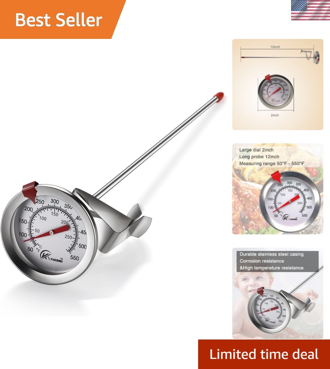 Durable 2" Instant Read Meat Cooking Thermometer - Perfect for Grilling & Frying gallery