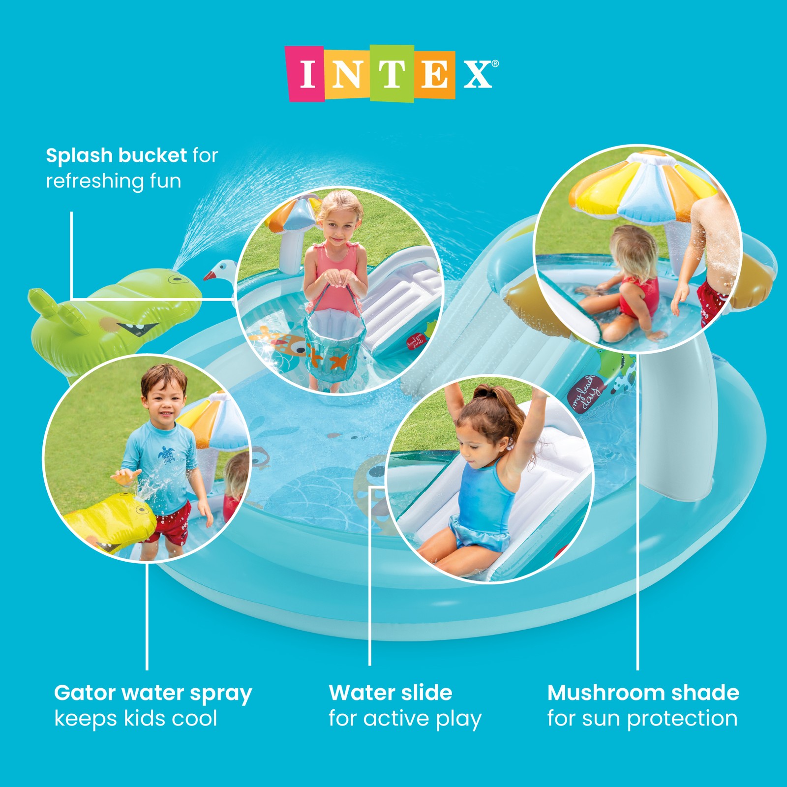 Intex 57165EP Gator Outdoor Inflatable Kiddie Pool Water Play Center with Slide gallery