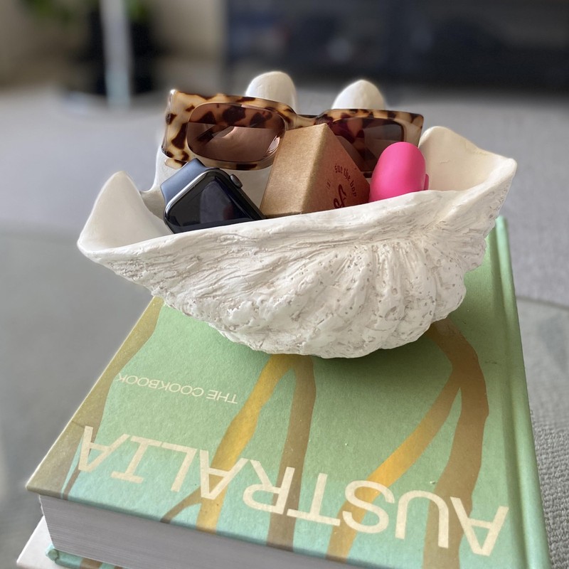 Small Clam Shell Sculpture - Handcrafted White Resin Replica - Seashell for Home gallery
