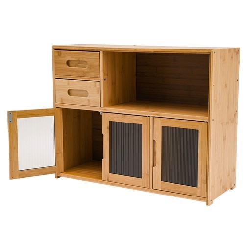 Kitchen Pantry Sideboard Bamboo Storage Cabinet Buffet Pantry with Doors &Drawer gallery