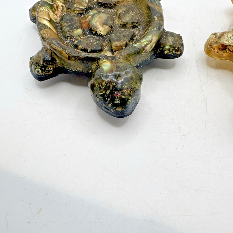 Acrylic Turtle Abalone Shell Trinket Soap Dish Pin Tray Vintage Set Of 2 5" gallery