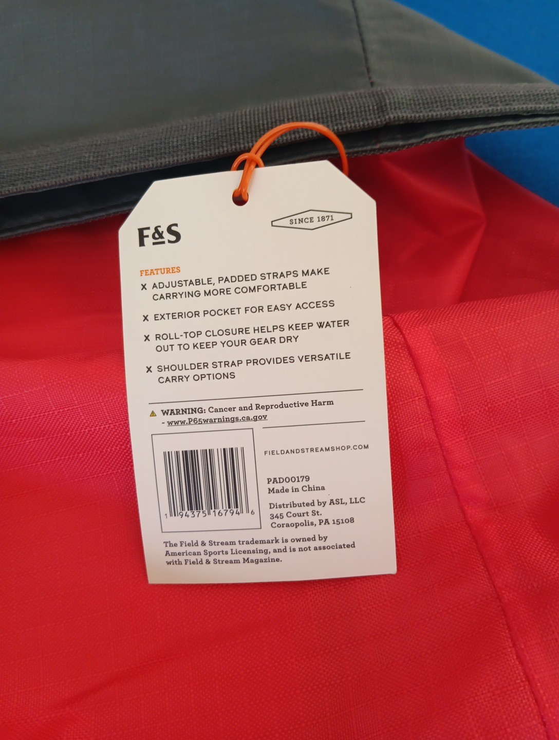 F&S Water Resistant Roll-Top Closure Backpack, Red/Gray 4
