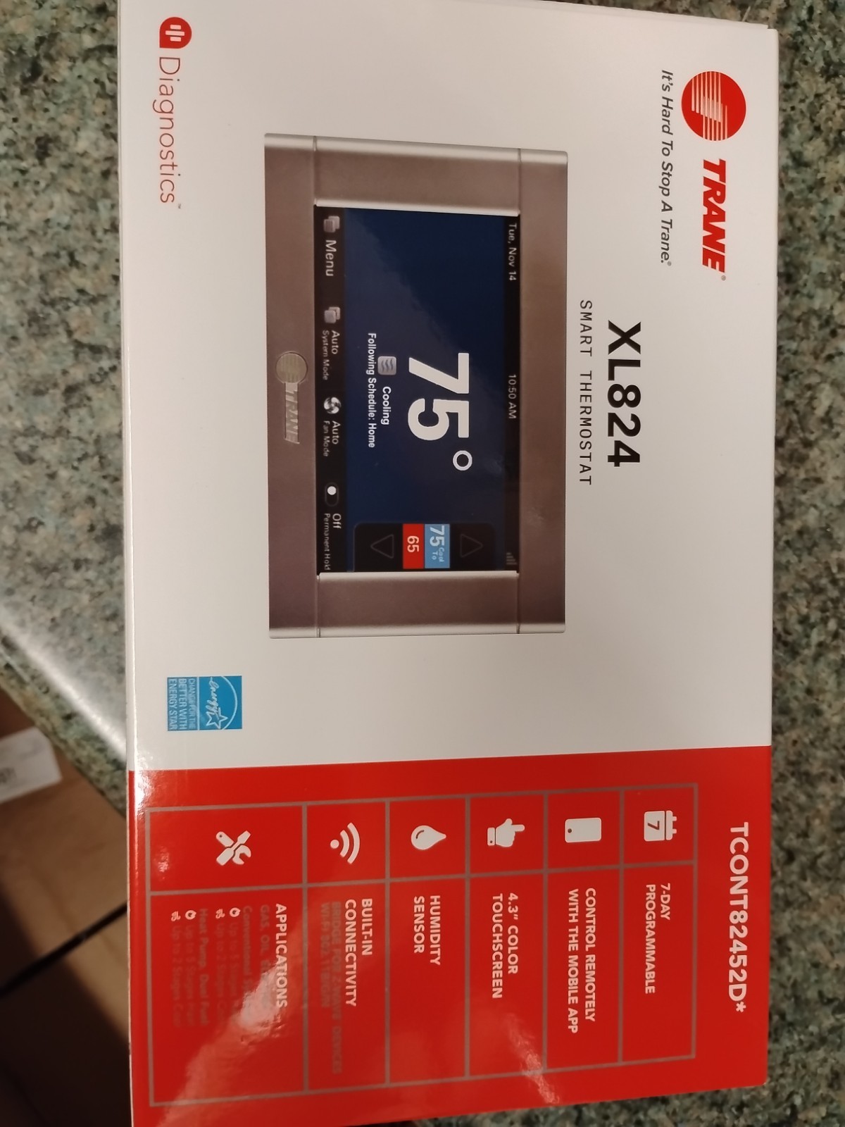 Trane XL824 Connected Control Programmable Wi-Fi Thermostat (TCONT824AS52DB) gallery