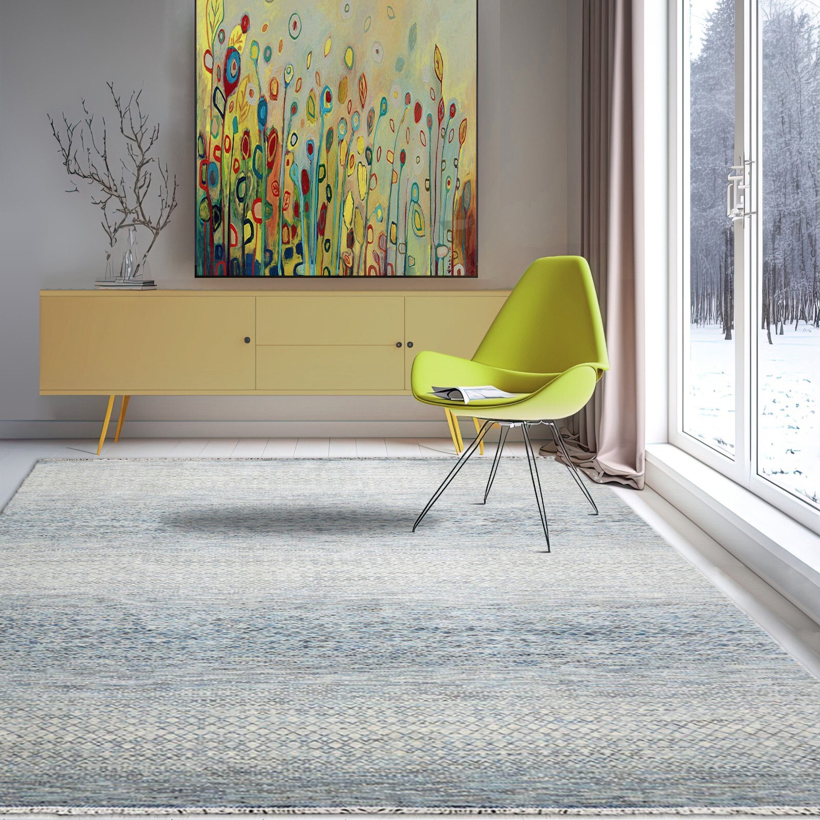 9’ x 12’ Hand Knotted 100% Wool Modern Oriental Area Rug 9x12 Beige, Gray, Blue gallery