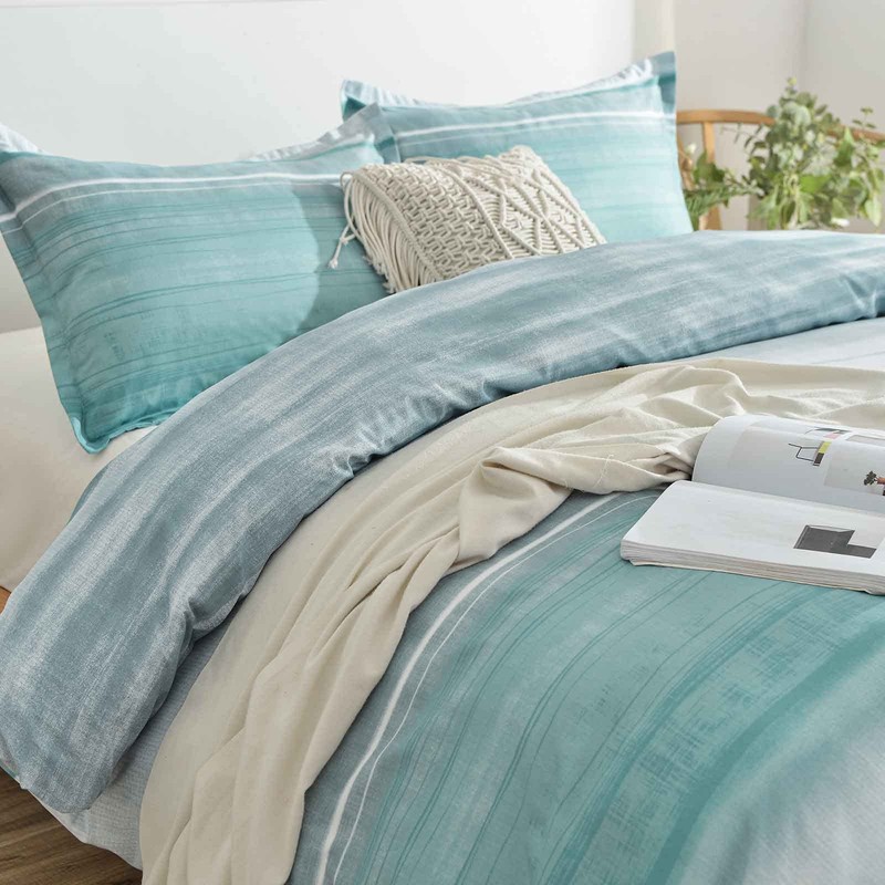 Faincy King Size Comforter Set Blue Grey And Teal Striped Pattern Print gallery