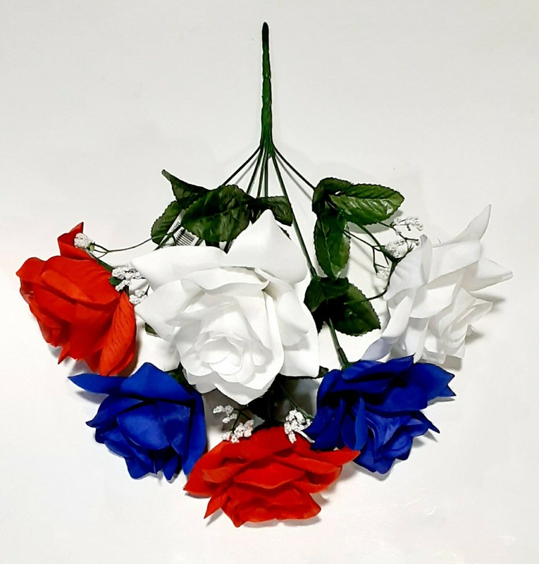 Vibrant Red White & Blue Microfiber 6 - 4.5" Rose 13" Bush Patriotic Silk Flower gallery