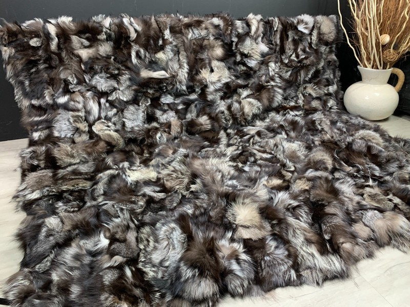 NEW Authentic Real Fox Fur Throw 82'' x 80'' with Crafted from Patchwork Pieces gallery