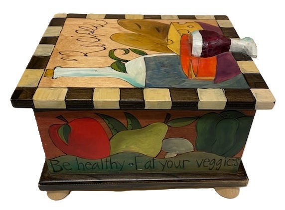 Sticks Handmade - Wine Hand Carved & Painted Wooden Recipe Box - BOX006-wine gallery