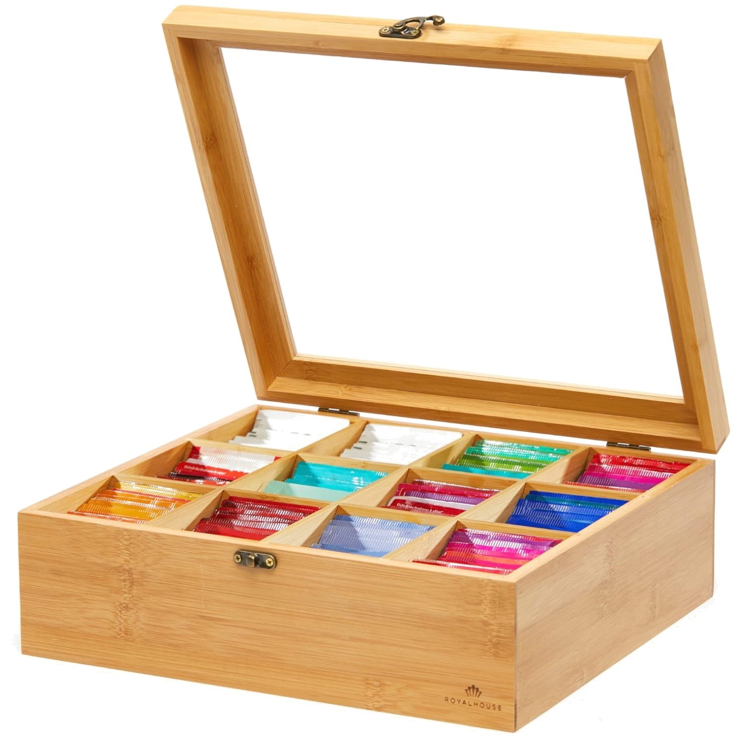 Bamboo Tea Storage Box with Acrylic Window, 12 Compartments gallery