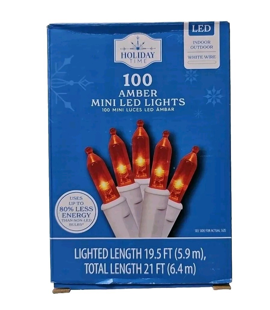 Holiday Time 100 Count Amber LED Mini Christmas Lights, with White Wire, 21 feet gallery
