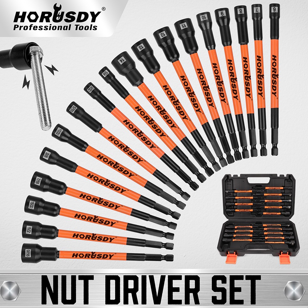 18PC Impact Magnetic Nut Drivers Set SAE & Metric Extra Long 1/4" Hex Shank Case gallery