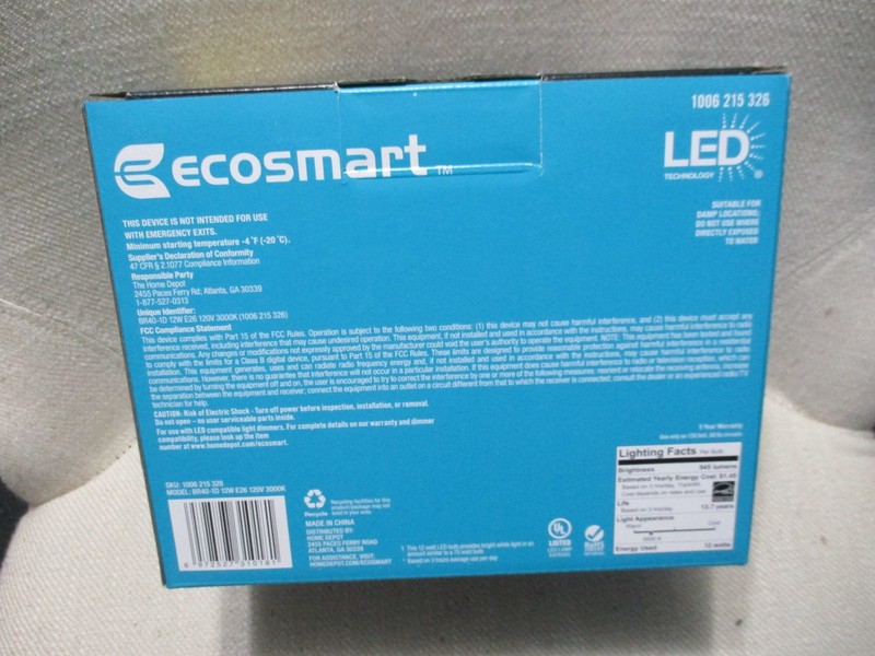 (2-PACK) Ecosmart 75W Equivalent LED Dimmable Bright White BR40 Light Bulbs NEW gallery