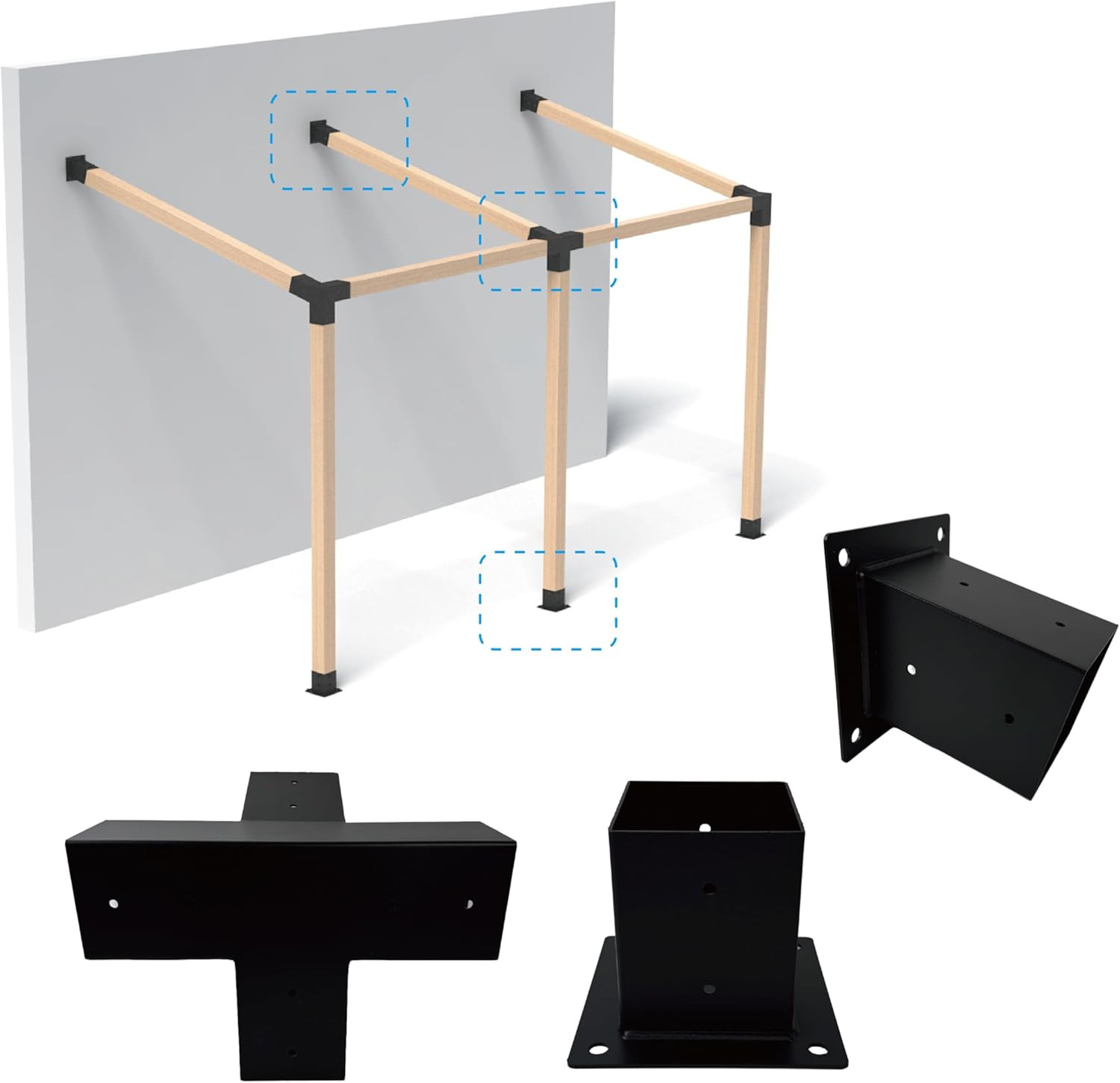 Pergola Bracket Kit 4X4, Including 1 Wall Base, 1 105 ° 4-Way and 1 Bases, 1 Set gallery