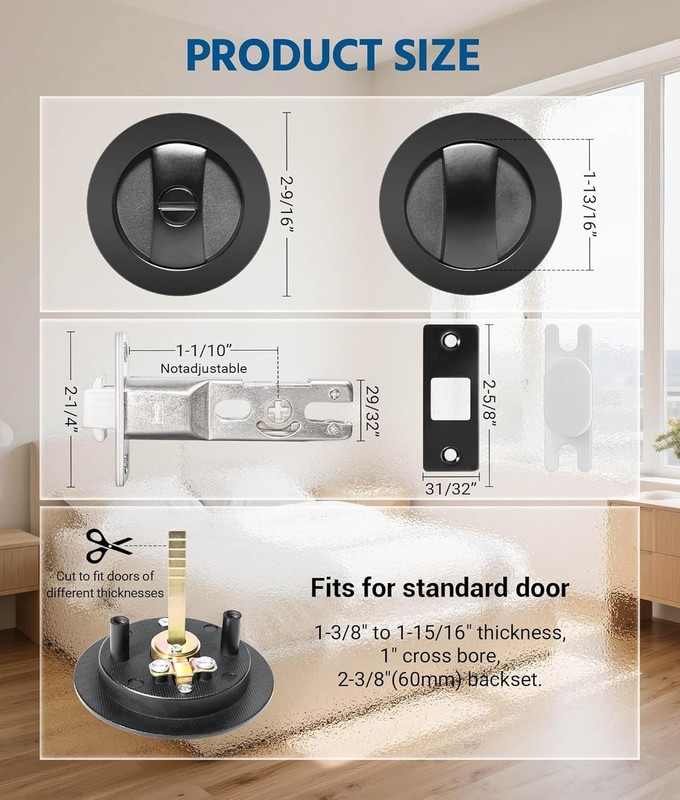 1PC-Embedded Folding Pocket Door Lock with Adjustable Latch for 2-3/8" Backset gallery