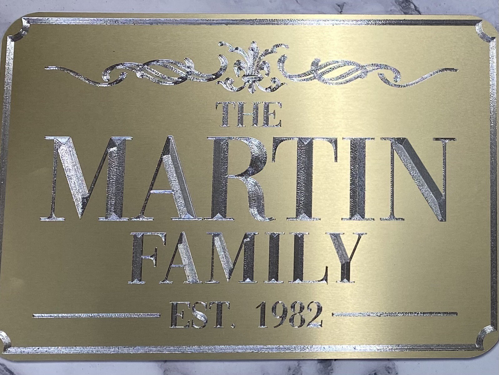 Engraved Personalized Custom Family Name House Home Gold Metal Sign Plaque 24x14 gallery