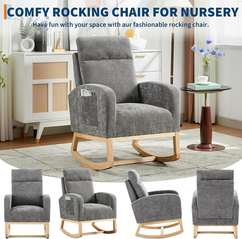 Comfortable Glider Chair for Nursing,Reading, Relaxing,Sturdy Wood Frame,300 lbs gallery