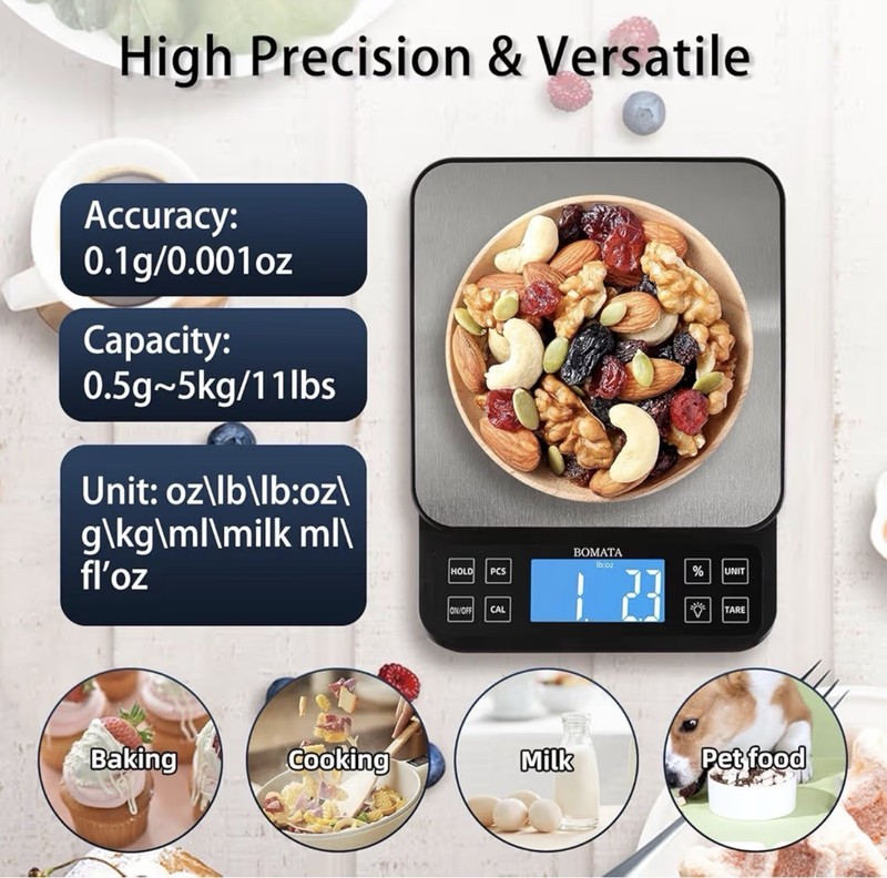 BOMATA B613 Digital Kitchen Scale Stainless Steel Platform Backlit Tare USB gallery