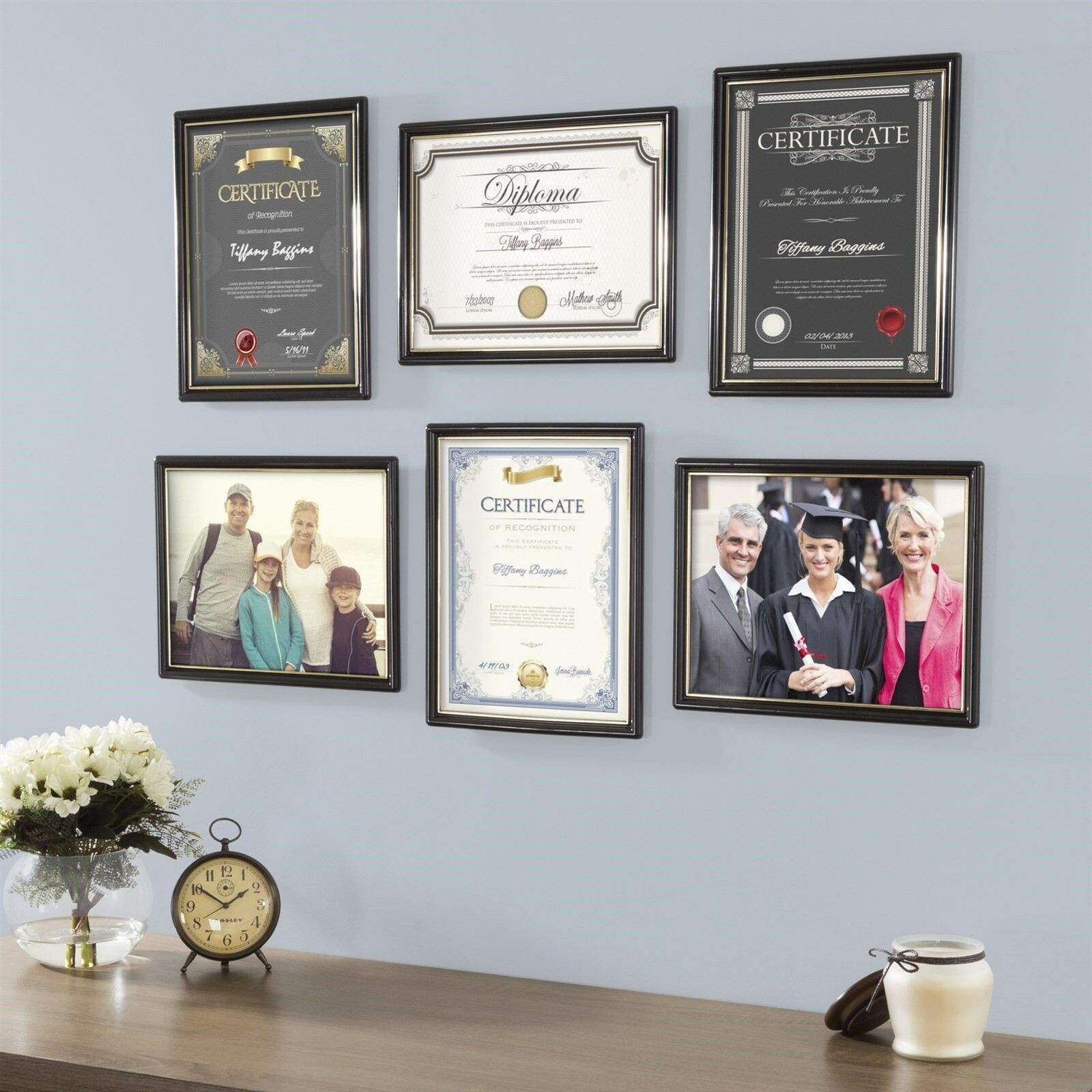 Picture Frame Set 8.5 x 11 In. Document Diploma Photograph Set of 6 Wall Hang gallery