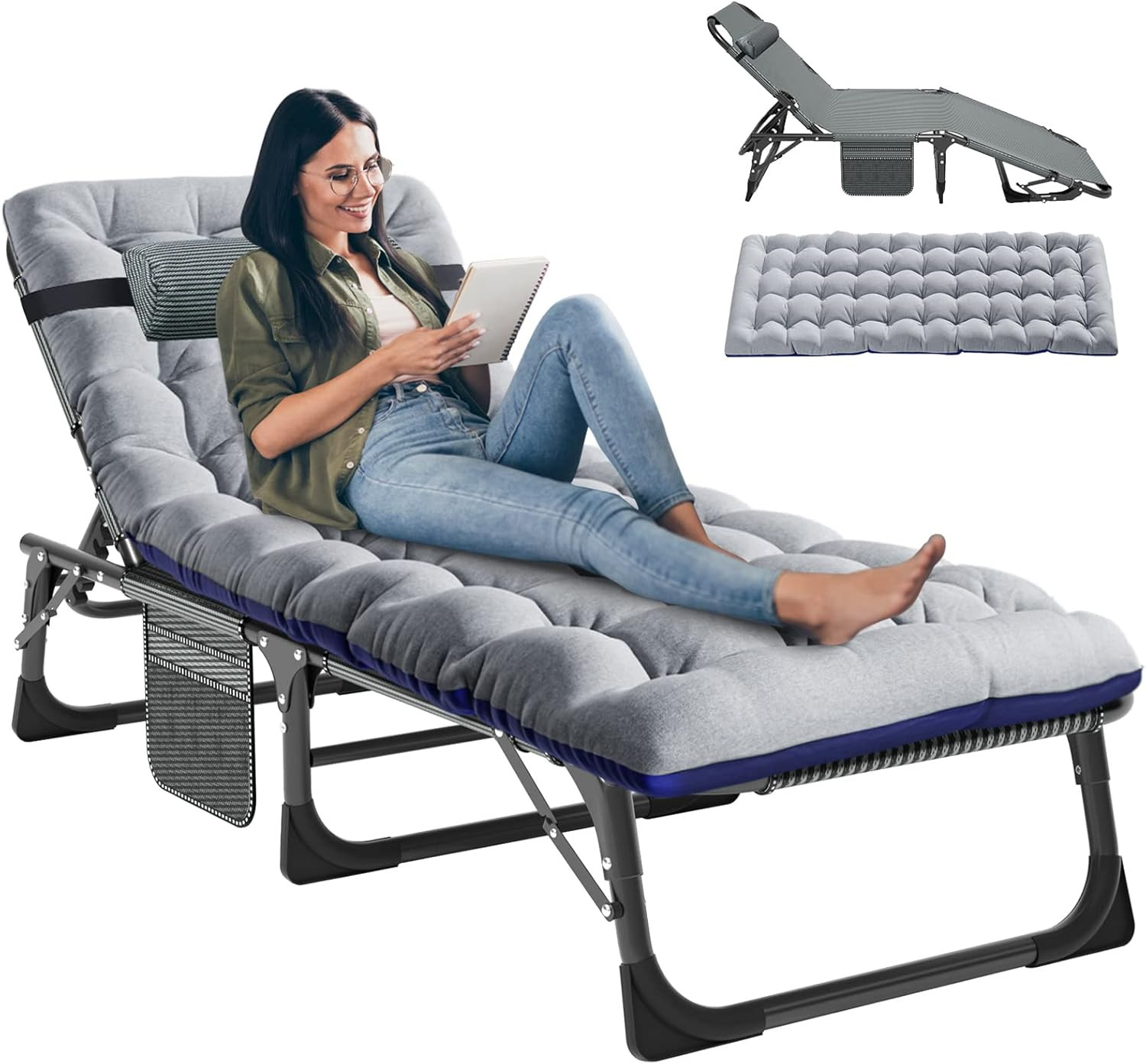 LILYPELLE Folding outside Chaise Lounge Chair with Mattress, 5 Position Adjustab gallery