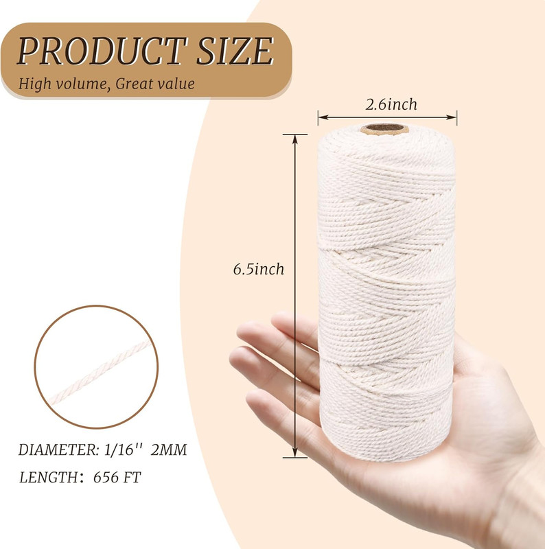 Soft White Cotton String​​ - 2Mm Craft-Grade String for Plant Hangers, Holiday C gallery
