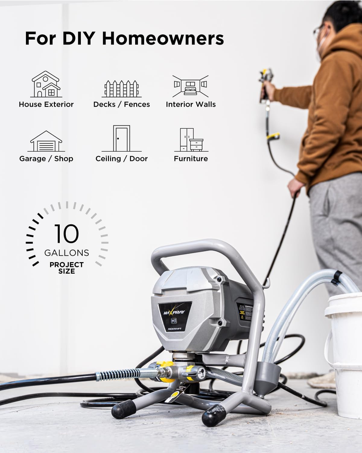 Maxpray M1 Airless Paint Sprayer, Highly Efficient Thinning-Free Minimal Overspr gallery