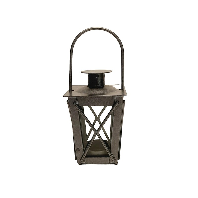 Lantern with Hanging Hook Stand Brushed Nickel Iron | Tealights and Votives gallery