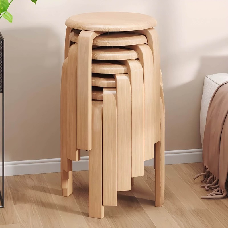 Set of 4 Stackable Stools, Stackable Bentwood Stools, Round Backless Chairs gallery